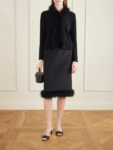 Valentino Garavani Feather-trimmed Wool And Silk-blend Crepe Midi Skirt | Thumbnail 2 Valentino Garavani Feather-trimmed Wool And Silk-blend Crepe Midi Skirt | Thumbnail 2
