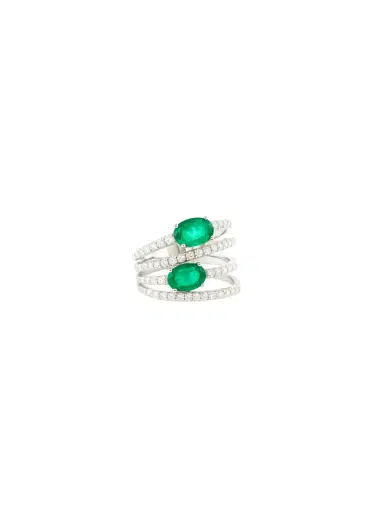Wish Fine Jewelry 1.50ct Diamond Emerald 18K Gold Multi Row Ring | Thumbnail 1 Wish Fine Jewelry 1.50ct Diamond Emerald 18K Gold Multi Row Ring | Thumbnail 1