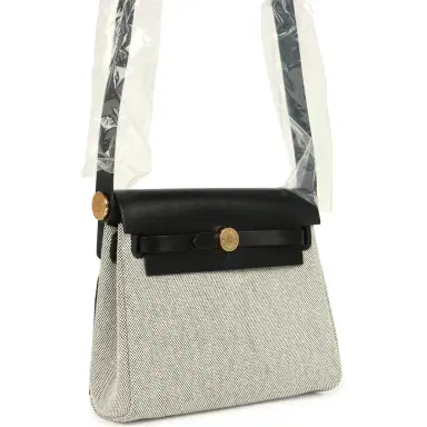 HERMÈS Hermes Herbag Zip 20 Mini Ecru and Black Toile H Canvas and Black Vache Hunter Gold Hardware | Thumbnail 2 HERMÈS Hermes Herbag Zip 20 Mini Ecru and Black Toile H Canvas and Black Vache Hunter Gold Hardware | Thumbnail 2