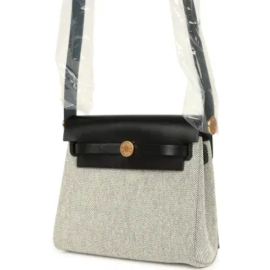 HERMÈS Hermes Herbag Zip 20 Mini Ecru and Black Toile H Canvas and Black Vache Hunter Gold Hardware | Thumbnail 5 HERMÈS Hermes Herbag Zip 20 Mini Ecru and Black Toile H Canvas and Black Vache Hunter Gold Hardware | Thumbnail 5