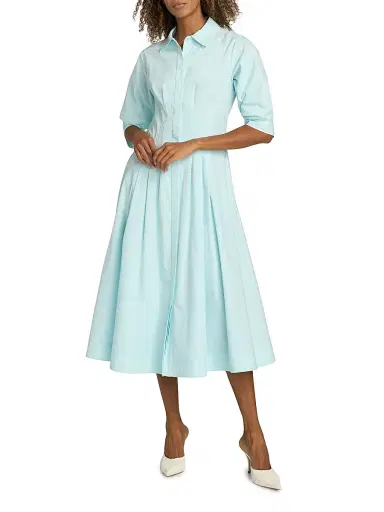 SIMKHAI Women's Jazz Pintuck Cotton-Blend Midi-Dress - Sky | Thumbnail 2 SIMKHAI Women's Jazz Pintuck Cotton-Blend Midi-Dress - Sky | Thumbnail 2