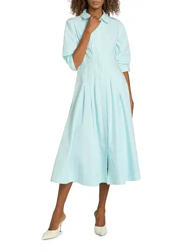 SIMKHAI Women's Jazz Pintuck Cotton-Blend Midi-Dress - Sky | Thumbnail 3 SIMKHAI Women's Jazz Pintuck Cotton-Blend Midi-Dress - Sky | Thumbnail 3