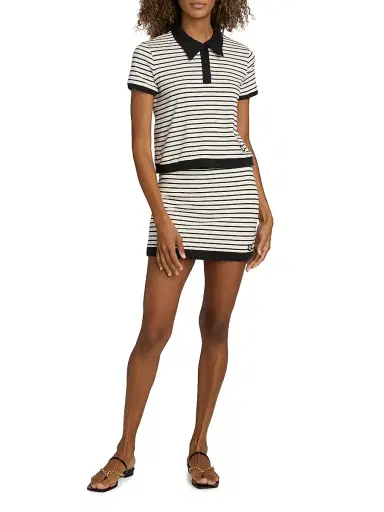 SIMKHAI Women's Cullen Striped Stretch Cotton-Blend Polo Shirt - White Stripe | Thumbnail 2 SIMKHAI Women's Cullen Striped Stretch Cotton-Blend Polo Shirt - White Stripe | Thumbnail 2