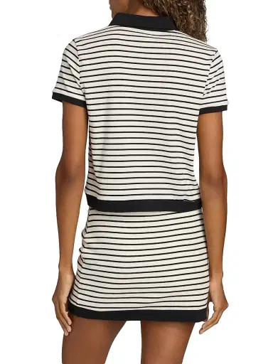SIMKHAI Women's Cullen Striped Stretch Cotton-Blend Polo Shirt - White Stripe | Thumbnail 5 SIMKHAI Women's Cullen Striped Stretch Cotton-Blend Polo Shirt - White Stripe | Thumbnail 5