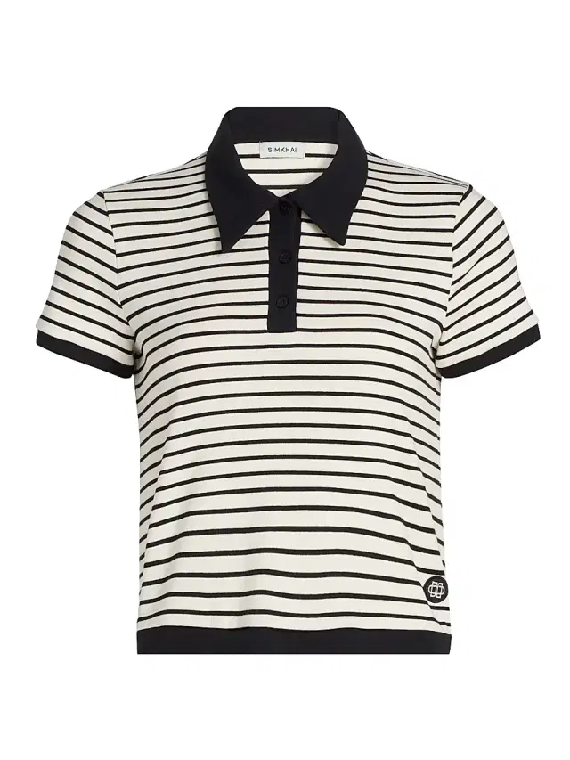 Women's Cullen Striped Stretch Cotton-Blend Polo Shirt - White Stripe Women's Cullen Striped Stretch Cotton-Blend Polo Shirt - White Stripe