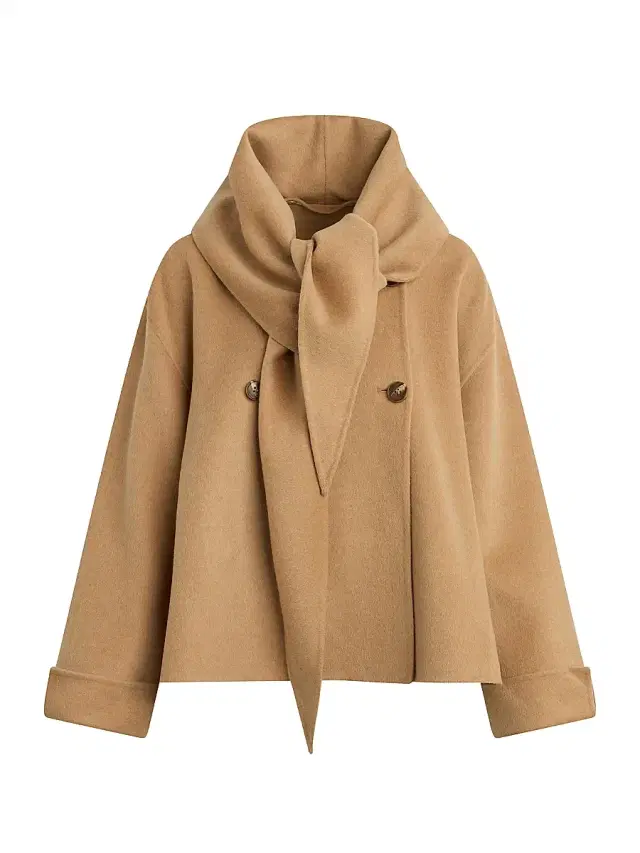 Women's The Jamie Scarf-Detail Double-Breasted Coat - Camel Women's The Jamie Scarf-Detail Double-Breasted Coat - Camel