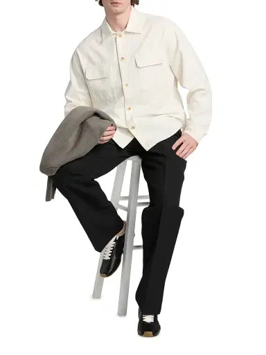 FRAME Men's Cotton & Linen Pocket Overshirt - Off White | Thumbnail 2 FRAME Men's Cotton & Linen Pocket Overshirt - Off White | Thumbnail 2