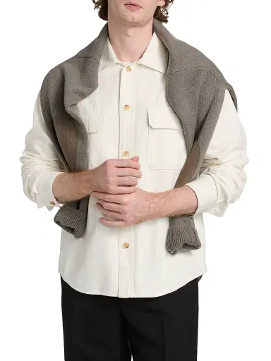 FRAME Men's Cotton & Linen Pocket Overshirt - Off White | Thumbnail 3 FRAME Men's Cotton & Linen Pocket Overshirt - Off White | Thumbnail 3