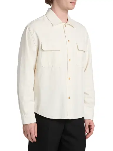 FRAME Men's Cotton & Linen Pocket Overshirt - Off White | Thumbnail 4 FRAME Men's Cotton & Linen Pocket Overshirt - Off White | Thumbnail 4