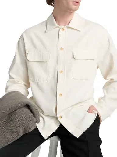 FRAME Men's Cotton & Linen Pocket Overshirt - Off White | Thumbnail 6 FRAME Men's Cotton & Linen Pocket Overshirt - Off White | Thumbnail 6