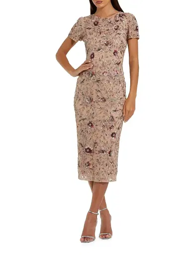 Mac Duggal Women's Sequin-Embellished Mesh Midi-Dress - Mocha - Size 18 | Thumbnail 1 Mac Duggal Women's Sequin-Embellished Mesh Midi-Dress - Mocha - Size 18 | Thumbnail 1