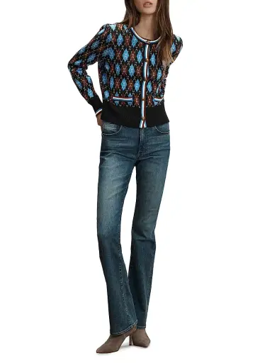 Veronica Beard Women's Sylvane Argyle Wool-Cotton Cardigan - Black Multi | Thumbnail 2 Veronica Beard Women's Sylvane Argyle Wool-Cotton Cardigan - Black Multi | Thumbnail 2