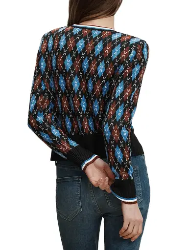 Veronica Beard Women's Sylvane Argyle Wool-Cotton Cardigan - Black Multi | Thumbnail 4 Veronica Beard Women's Sylvane Argyle Wool-Cotton Cardigan - Black Multi | Thumbnail 4