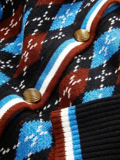 Veronica Beard Women's Sylvane Argyle Wool-Cotton Cardigan - Black Multi | Thumbnail 7 Veronica Beard Women's Sylvane Argyle Wool-Cotton Cardigan - Black Multi | Thumbnail 7
