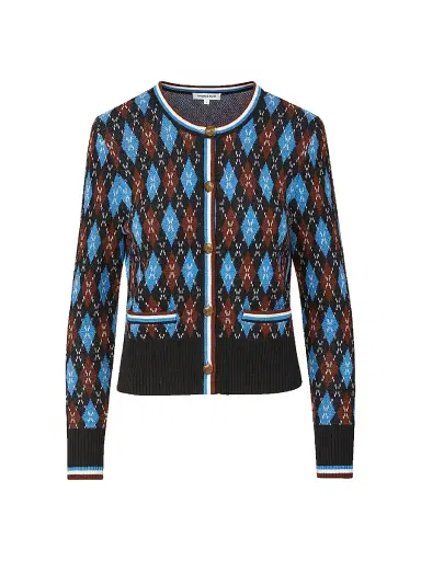 Veronica Beard Women's Sylvane Argyle Wool-Cotton Cardigan - Black Multi | Thumbnail 1 Veronica Beard Women's Sylvane Argyle Wool-Cotton Cardigan - Black Multi | Thumbnail 1