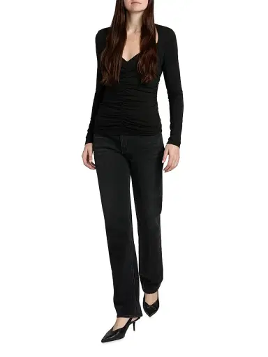 Veronica Beard Women's Salem Stretch-Jersey Ruched Top - Black | Thumbnail 2 Veronica Beard Women's Salem Stretch-Jersey Ruched Top - Black | Thumbnail 2