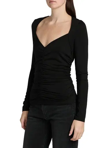Veronica Beard Women's Salem Stretch-Jersey Ruched Top - Black | Thumbnail 4 Veronica Beard Women's Salem Stretch-Jersey Ruched Top - Black | Thumbnail 4