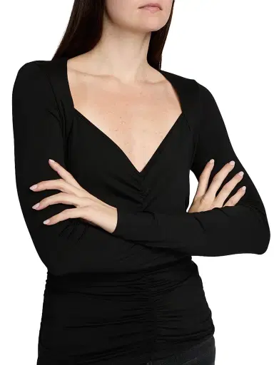 Veronica Beard Women's Salem Stretch-Jersey Ruched Top - Black | Thumbnail 6 Veronica Beard Women's Salem Stretch-Jersey Ruched Top - Black | Thumbnail 6