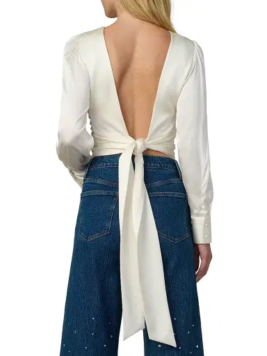 Joe's Jeans Women's The Marie Tie-Back Satin Blouse - Ecru | Thumbnail 5 Joe's Jeans Women's The Marie Tie-Back Satin Blouse - Ecru | Thumbnail 5