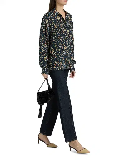 Ulla Johnson Women's Soren Printed Silk Shirt - Midnight Garden | Thumbnail 2 Ulla Johnson Women's Soren Printed Silk Shirt - Midnight Garden | Thumbnail 2