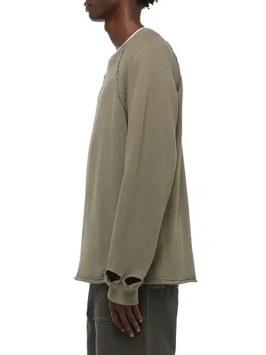 Helmut Lang Men's Destroyed Terry Cotton Crewneck Sweatshirt - Sage Dust | Thumbnail 4 Helmut Lang Men's Destroyed Terry Cotton Crewneck Sweatshirt - Sage Dust | Thumbnail 4