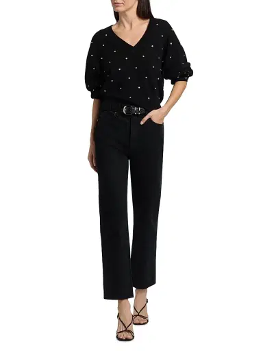 Ronny Kobo Women's Corin Crystal-Embellished V-Neck Sweater - Black | Thumbnail 2 Ronny Kobo Women's Corin Crystal-Embellished V-Neck Sweater - Black | Thumbnail 2