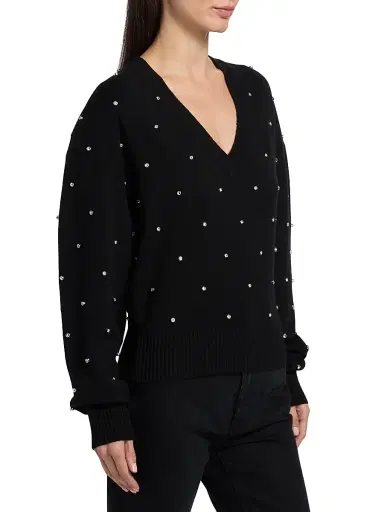 Ronny Kobo Women's Corin Crystal-Embellished V-Neck Sweater - Black | Thumbnail 4 Ronny Kobo Women's Corin Crystal-Embellished V-Neck Sweater - Black | Thumbnail 4