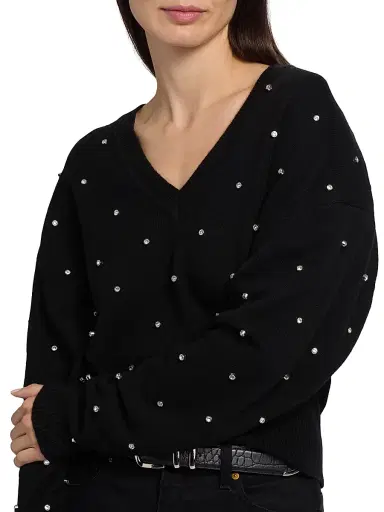 Ronny Kobo Women's Corin Crystal-Embellished V-Neck Sweater - Black | Thumbnail 6 Ronny Kobo Women's Corin Crystal-Embellished V-Neck Sweater - Black | Thumbnail 6