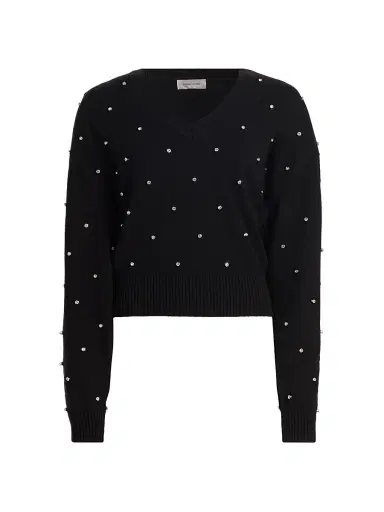 Ronny Kobo Women's Corin Crystal-Embellished V-Neck Sweater - Black | Thumbnail 1 Ronny Kobo Women's Corin Crystal-Embellished V-Neck Sweater - Black | Thumbnail 1