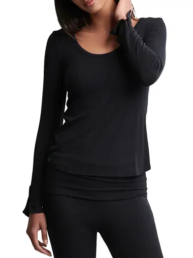 Barefoot Dreams Women's Ultra Soft Ribbed Long-Sleeve T-Shirt - Black | Thumbnail 1 Barefoot Dreams Women's Ultra Soft Ribbed Long-Sleeve T-Shirt - Black | Thumbnail 1