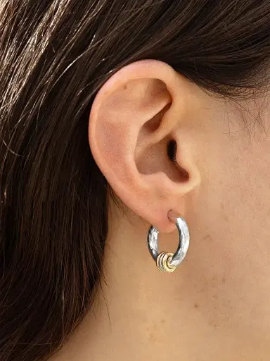 Spinelli Kilcollin Women's Vulcan Sterling Silver & 18K Yellow Gold Hoop Earrings - Silver | Thumbnail 2 Spinelli Kilcollin Women's Vulcan Sterling Silver & 18K Yellow Gold Hoop Earrings - Silver | Thumbnail 2