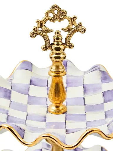 MacKenzie-Childs Plum Check Fluted Ceramic Two-Tier Sweet Stand | Thumbnail 2 MacKenzie-Childs Plum Check Fluted Ceramic Two-Tier Sweet Stand | Thumbnail 2