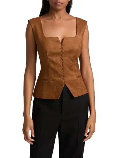Toccin Women's Ariana Faux-Suede Button-Front Top - Brandy | Thumbnail 3 Toccin Women's Ariana Faux-Suede Button-Front Top - Brandy | Thumbnail 3