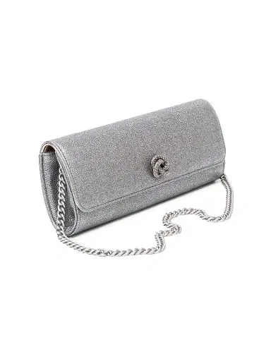 Michelle Wilhite Women's Mini Robbie Metallic Flap Clutch - Silver | Thumbnail 2 Michelle Wilhite Women's Mini Robbie Metallic Flap Clutch - Silver | Thumbnail 2