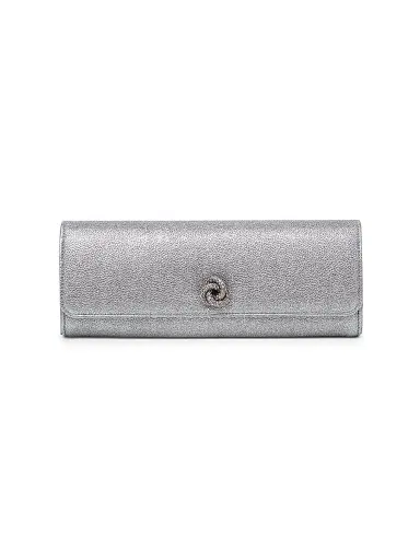 Michelle Wilhite Women's Mini Robbie Metallic Flap Clutch - Silver | Thumbnail 1 Michelle Wilhite Women's Mini Robbie Metallic Flap Clutch - Silver | Thumbnail 1