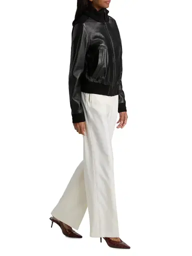 Proenza Schouler White Label Women's Elenora Rib-Knit Wool-Trimmed Leather Jacket - Black - Size 14 | Thumbnail 2 Proenza Schouler White Label Women's Elenora Rib-Knit Wool-Trimmed Leather Jacket - Black - Size 14 | Thumbnail 2