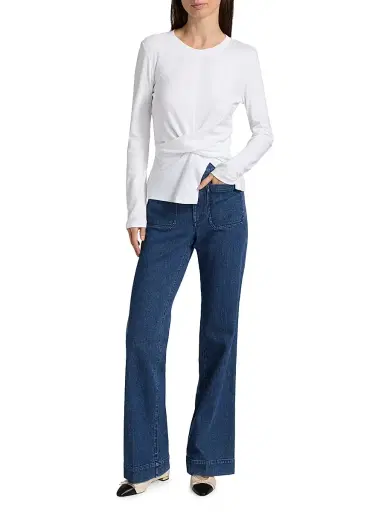 TANYA TAYLOR Women's Kelsey Twisted-Front Cotton Top - Optic White - Size XL | Thumbnail 2 TANYA TAYLOR Women's Kelsey Twisted-Front Cotton Top - Optic White - Size XL | Thumbnail 2