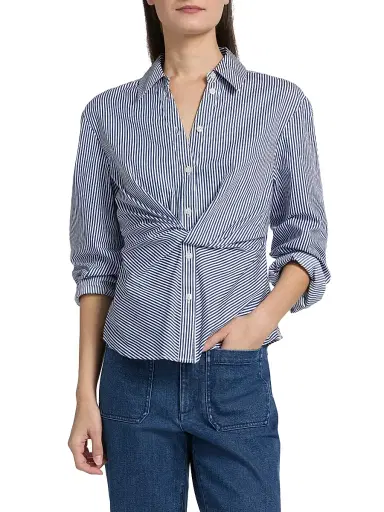 Tanya Taylor Women's Oakley Twisted Striped Cotton Top - Blue Optic White | Thumbnail 3 Tanya Taylor Women's Oakley Twisted Striped Cotton Top - Blue Optic White | Thumbnail 3