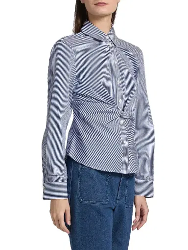 Tanya Taylor Women's Oakley Twisted Striped Cotton Top - Blue Optic White | Thumbnail 4 Tanya Taylor Women's Oakley Twisted Striped Cotton Top - Blue Optic White | Thumbnail 4