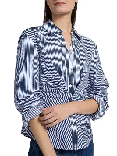 Tanya Taylor Women's Oakley Twisted Striped Cotton Top - Blue Optic White | Thumbnail 6 Tanya Taylor Women's Oakley Twisted Striped Cotton Top - Blue Optic White | Thumbnail 6