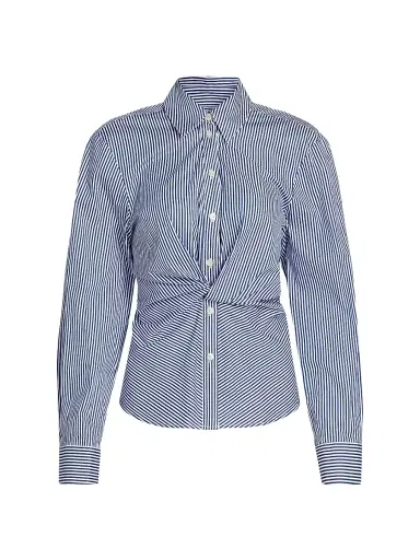 Tanya Taylor Women's Oakley Twisted Striped Cotton Top - Blue Optic White | Thumbnail 1 Tanya Taylor Women's Oakley Twisted Striped Cotton Top - Blue Optic White | Thumbnail 1