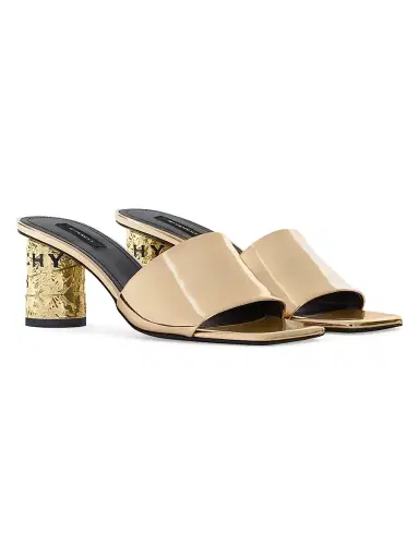 Givenchy Women's Tape Heeled Mules in Mirror Effect Leather - Golden | Thumbnail 2 Givenchy Women's Tape Heeled Mules in Mirror Effect Leather - Golden | Thumbnail 2