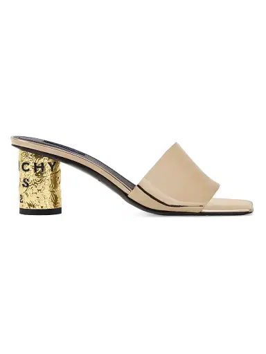Givenchy Women's Tape Heeled Mules in Mirror Effect Leather - Golden | Thumbnail 1 Givenchy Women's Tape Heeled Mules in Mirror Effect Leather - Golden | Thumbnail 1