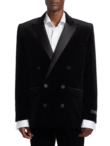 Balmain Men's Velvet & Satin Double-Breasted Blazer - Noir | Thumbnail 3 Balmain Men's Velvet & Satin Double-Breasted Blazer - Noir | Thumbnail 3