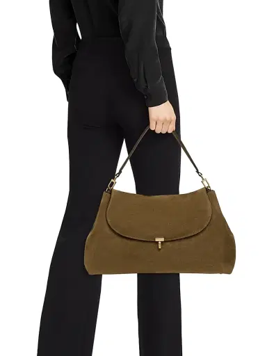 Toteme Women's T-Lock Suede Satchel - Dark Taupe | Thumbnail 2 Toteme Women's T-Lock Suede Satchel - Dark Taupe | Thumbnail 2