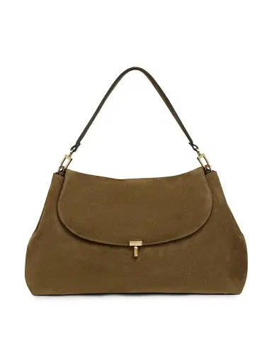 Toteme Women's T-Lock Suede Satchel - Dark Taupe | Thumbnail 1 Toteme Women's T-Lock Suede Satchel - Dark Taupe | Thumbnail 1