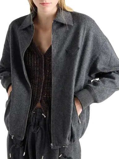 Prada Women's Jersey Blouson Jacket - Grey | Thumbnail 6 Prada Women's Jersey Blouson Jacket - Grey | Thumbnail 6