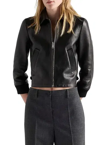 Prada Women's Leather Blouson Jacket - Black | Thumbnail 2 Prada Women's Leather Blouson Jacket - Black | Thumbnail 2