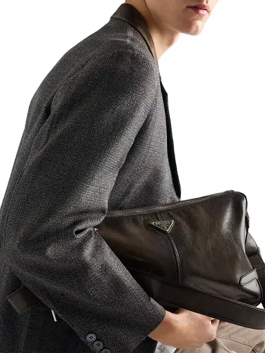 Prada Men's Antiqued Leather Zipper Shoulder Bag - Green | Thumbnail 2 Prada Men's Antiqued Leather Zipper Shoulder Bag - Green | Thumbnail 2