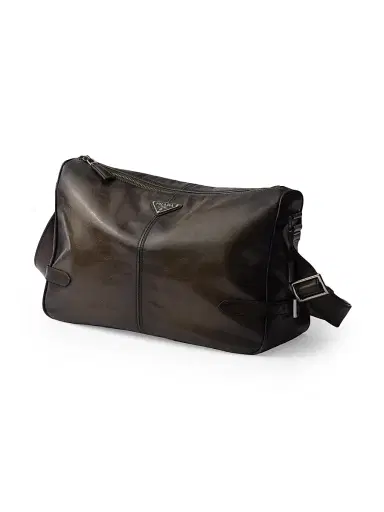Prada Men's Antiqued Leather Zipper Shoulder Bag - Green | Thumbnail 4 Prada Men's Antiqued Leather Zipper Shoulder Bag - Green | Thumbnail 4